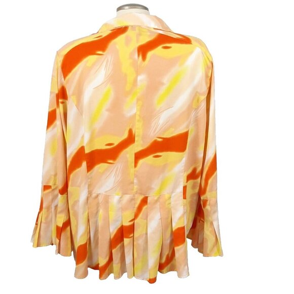 Milano Woman Blouse Womens Plus 1X Orange Yellow Bell Pleated Sleeve Art To Wear - Picture 3 of 7